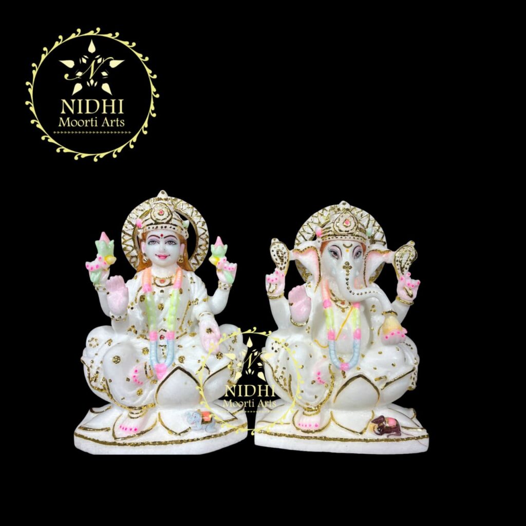 white marble ganesh lakshmi idol 1