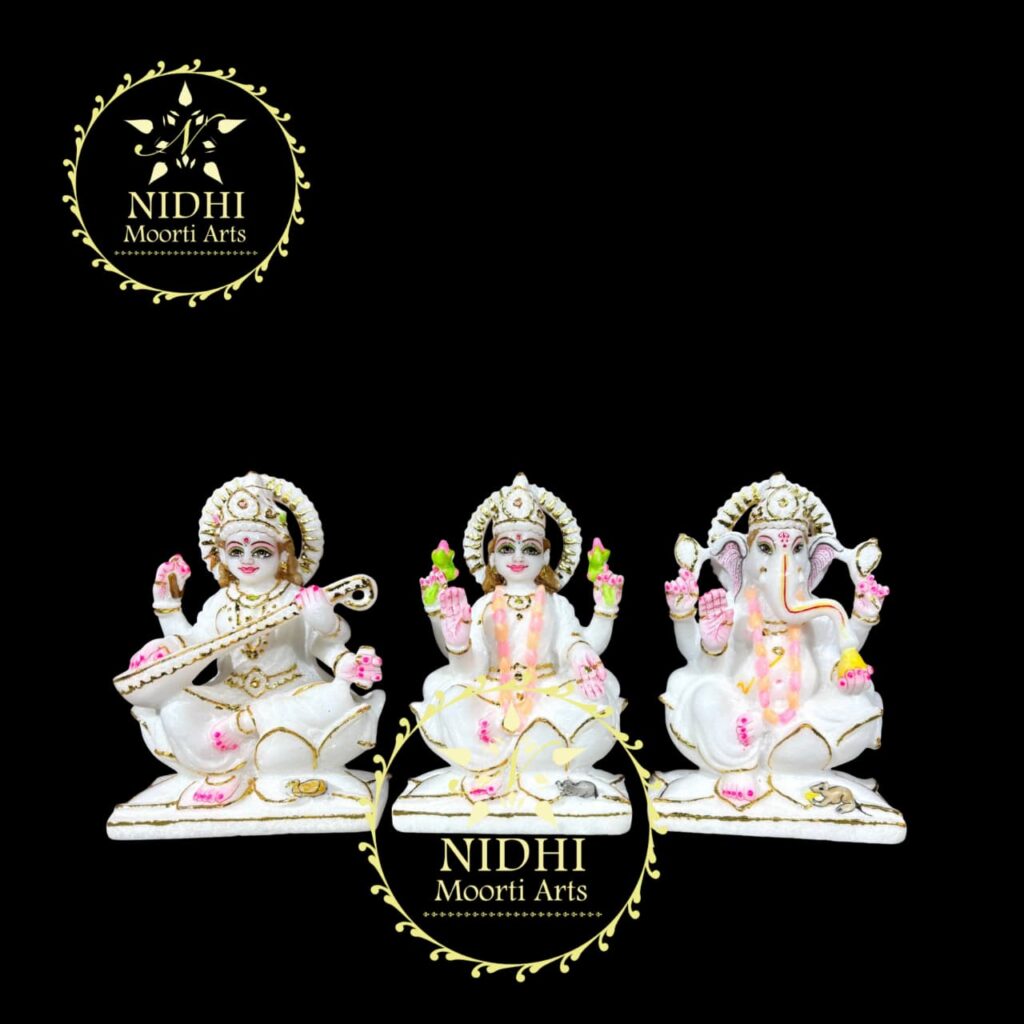 white marble ganesh lakshmi saraswati idol